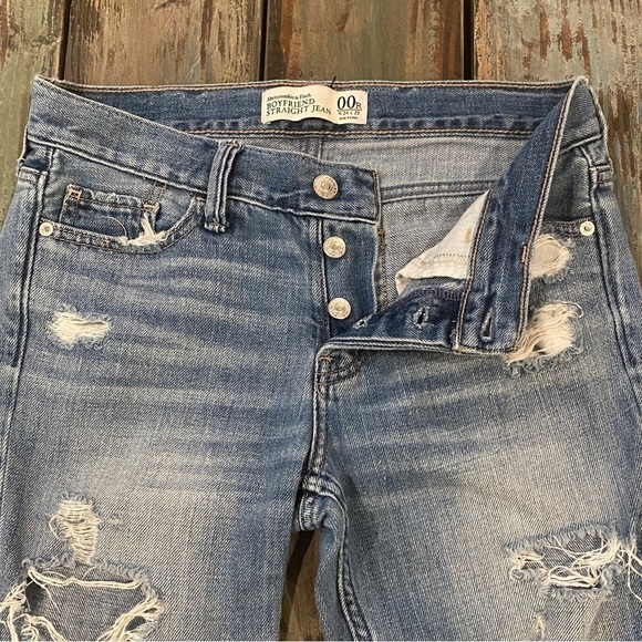 Abercrombie Sz 00 Ripped Front Boyfriend Jeans Mid Rise Distressed Non-Stretch - Picture 5 of 14